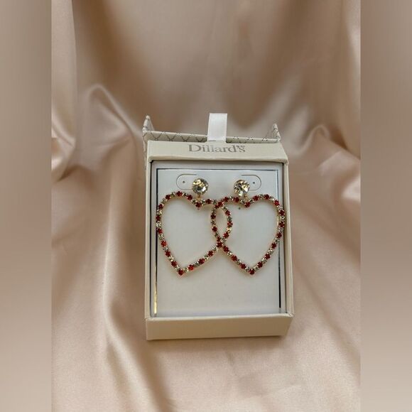 Red & Gold Crystal Heart Earrings – Statement Dangle Earrings - Picture 7 of 7